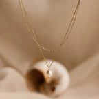 Duo Chain Pearl Necklace Silver 18K Gold Plated