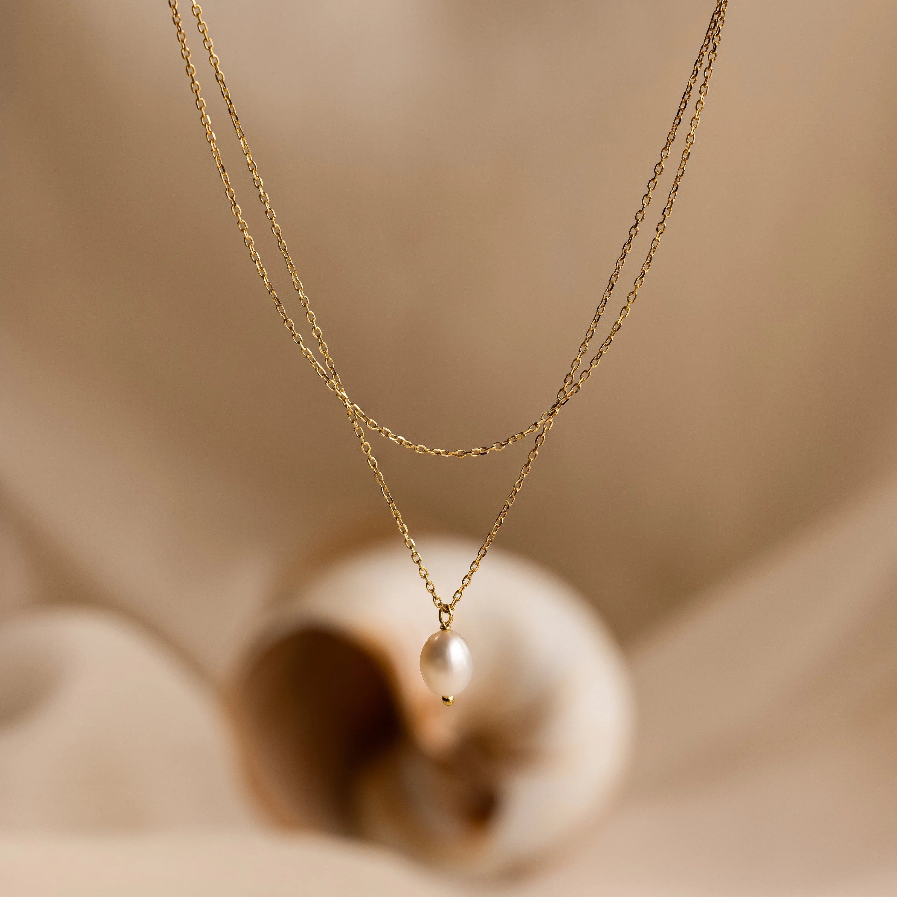 Duo Chain Pearl Necklace Silver 18K Gold Plated