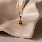 Ombre Amethyst Flower Necklace Silver 18K Gold Plated