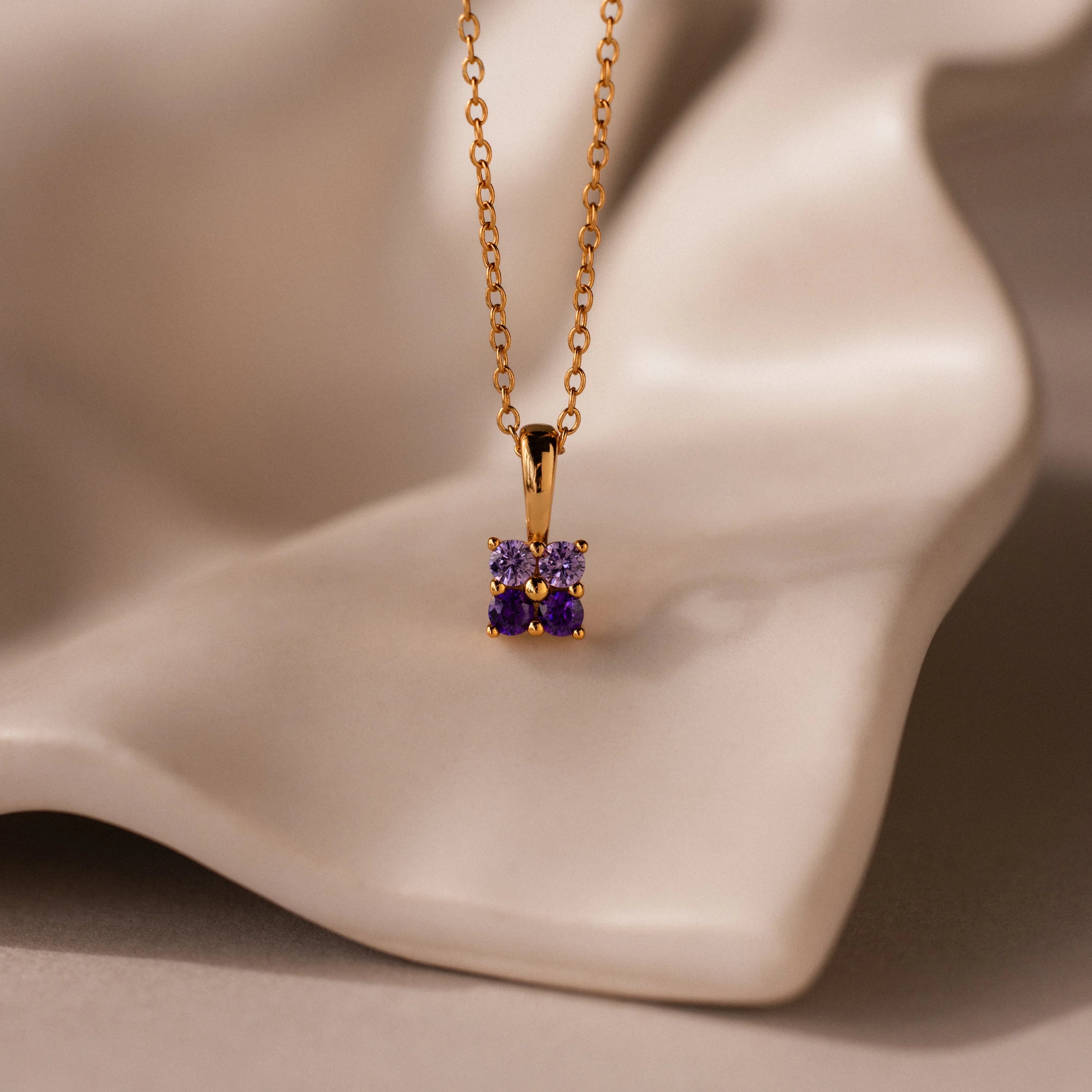 Ombre Amethyst Flower Necklace Silver 18K Gold Plated