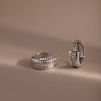 Diamonds Ribbed Pave Huggies Silver 18K Gold Plated