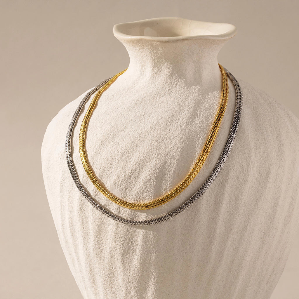 Thick Mesh Chain Necklace Silver 18K Gold Plated