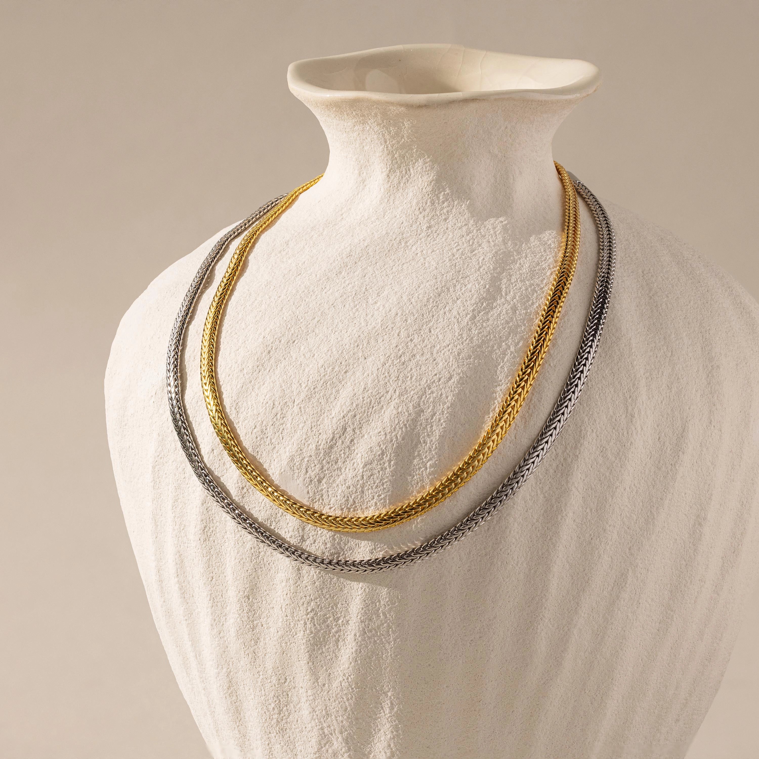 Thick Mesh Chain Necklace Silver 18K Gold Plated