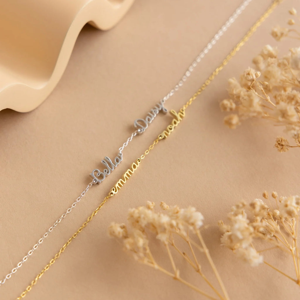 Tiny Multiple Name Bracelet Silver 18K Gold Plated