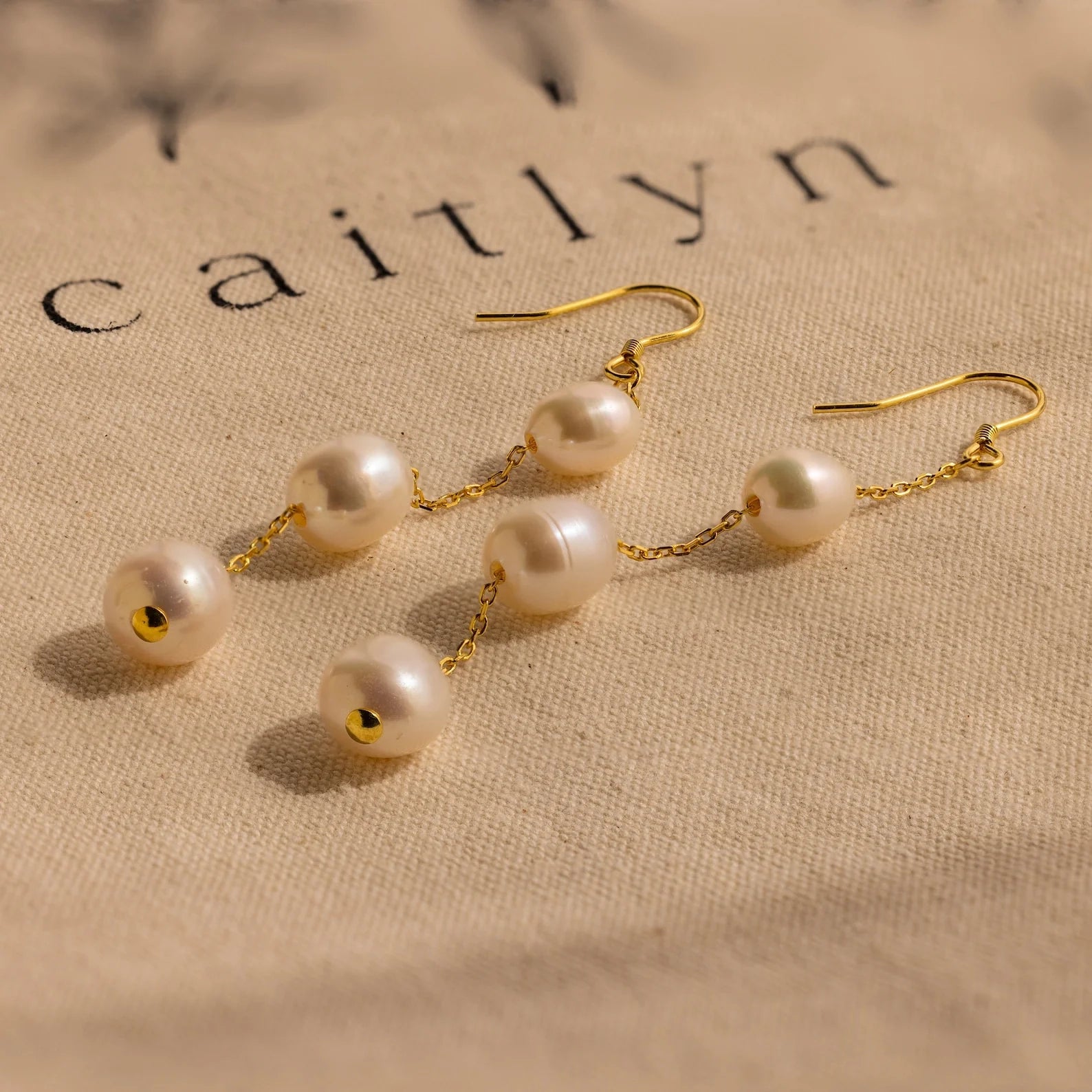 Long Pearl Dangle Earrings Silver 18K Gold Plated