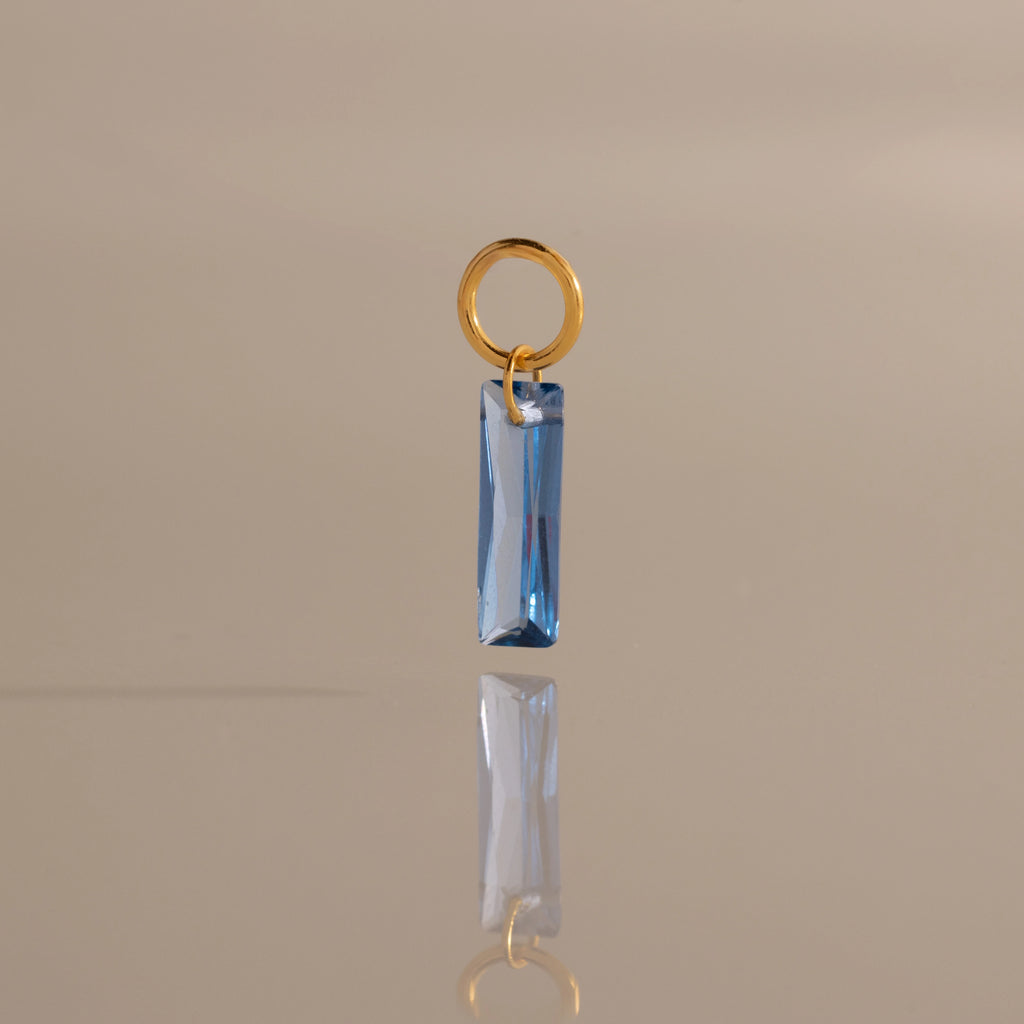 Skinny Baguette Blue Zircon Charm Silver 18K Gold Plated