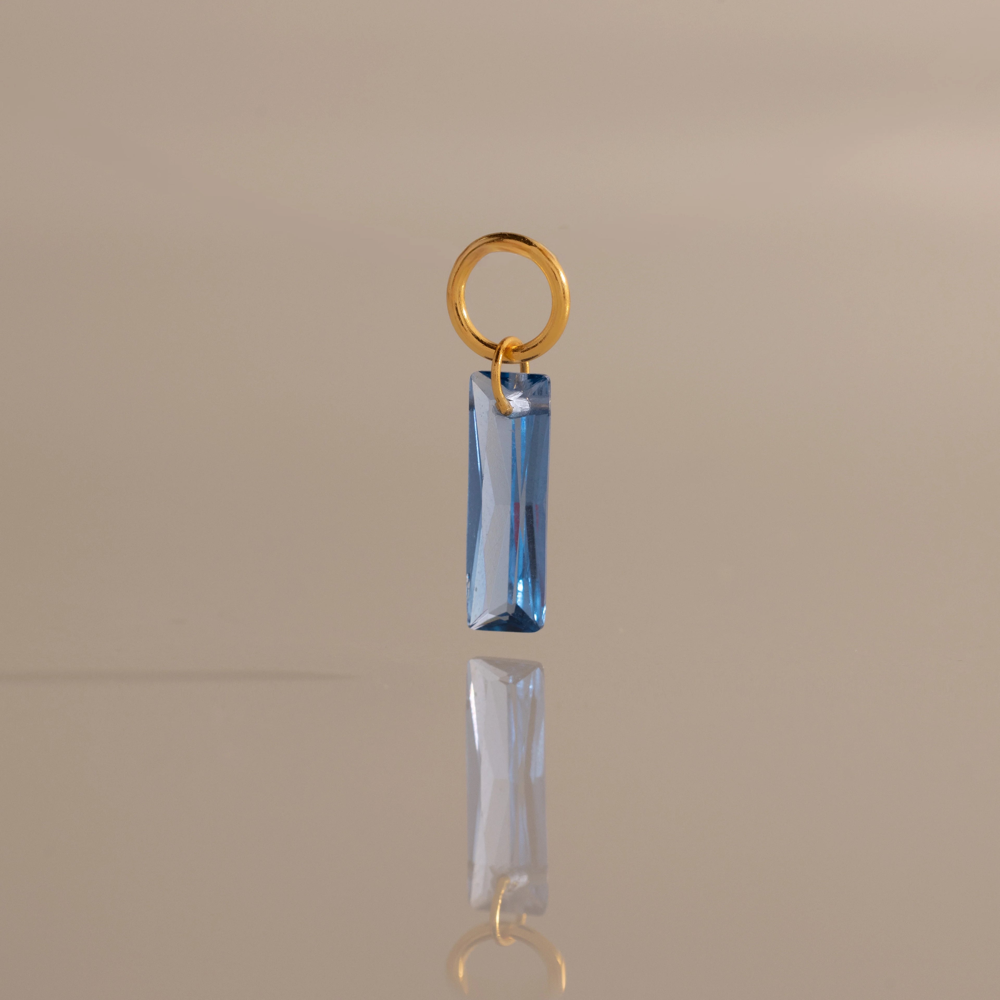 Skinny Baguette Blue Zircon Charm Silver 18K Gold Plated