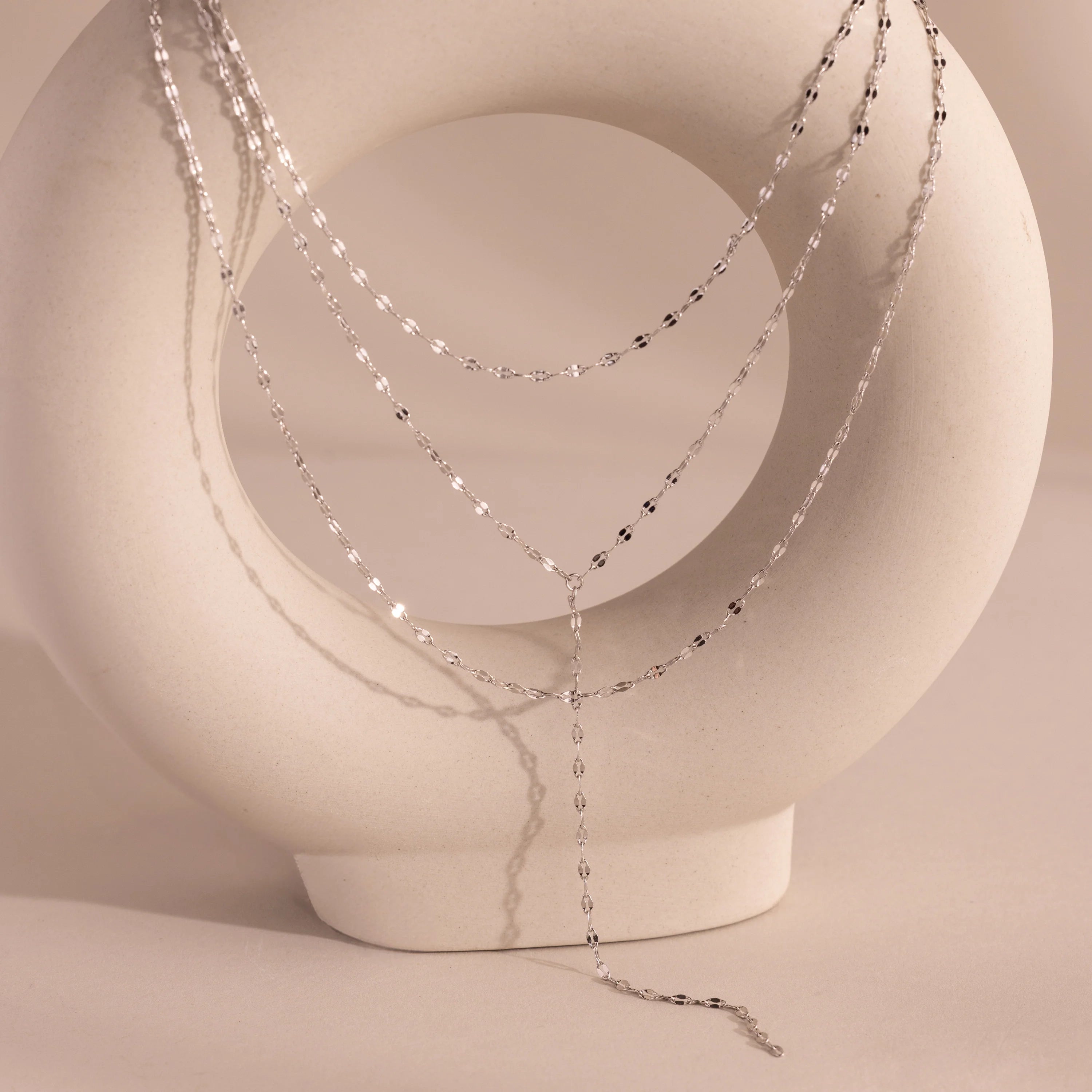 Sparkling Layered Lariat Necklace Silver 18K Gold Plated