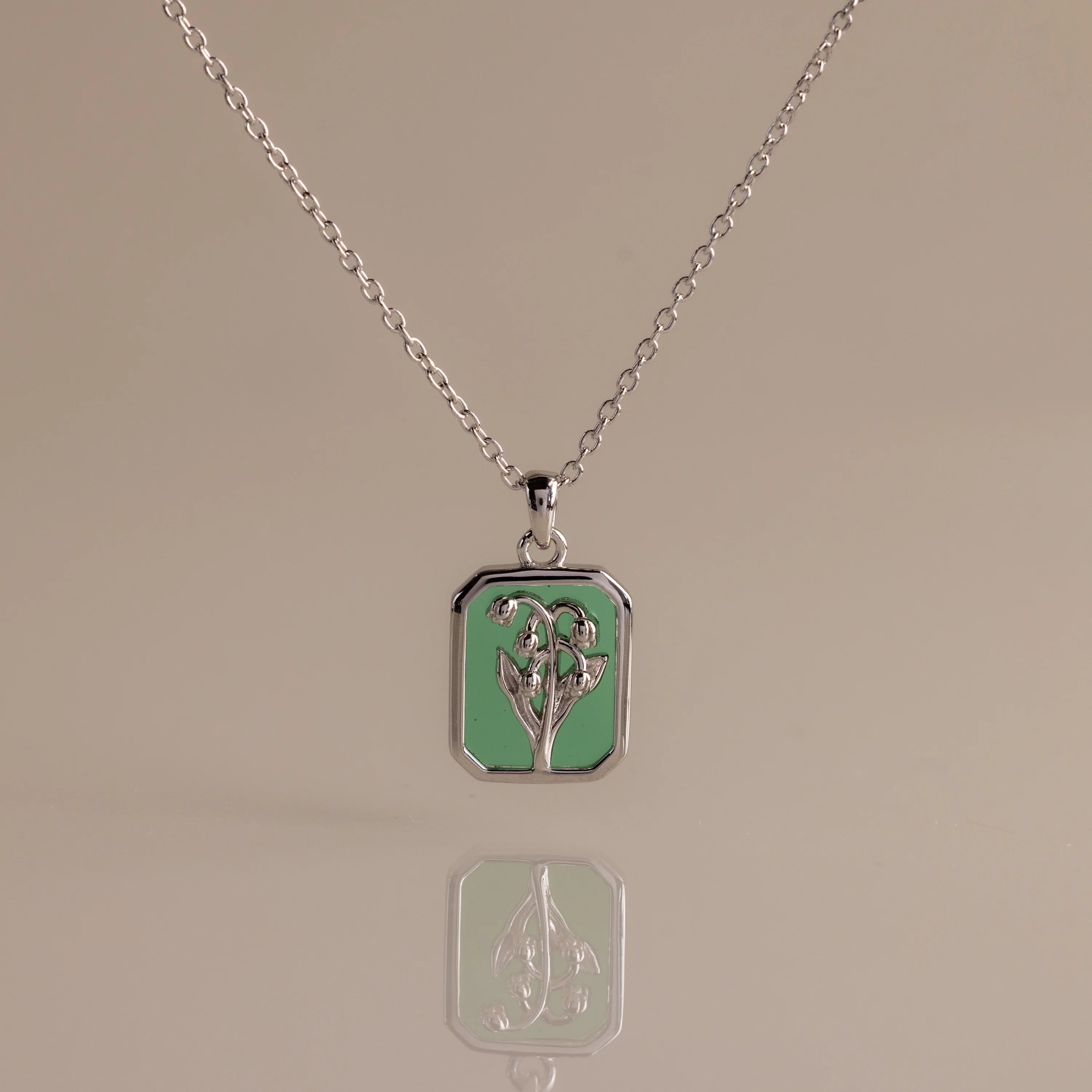 Emerald Birth Flower Charm Necklace Silver 18K Gold Plated