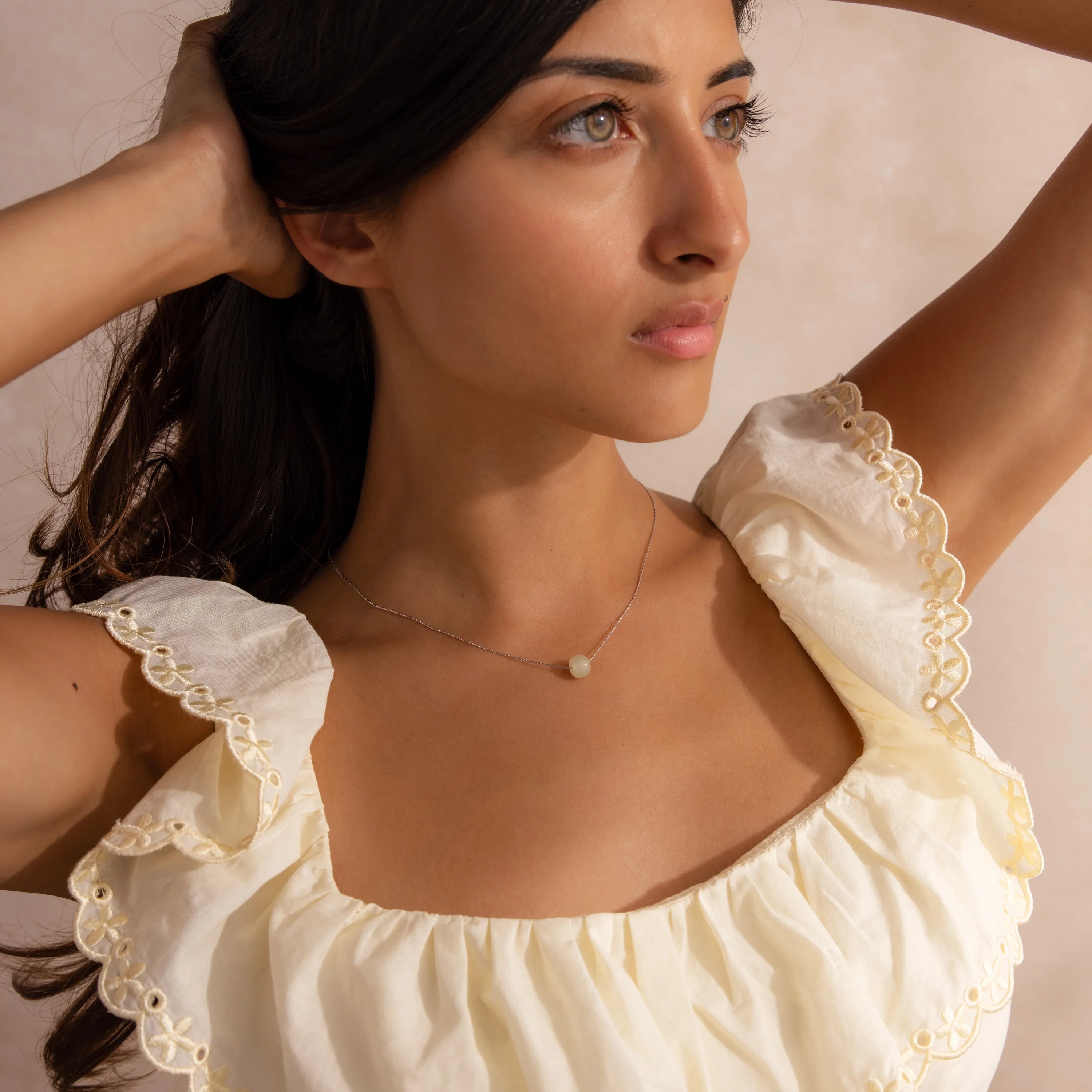Jade Bead Necklace Silver 18K Gold Plated