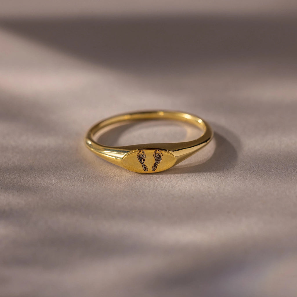 Hand & Footprint Signet Ring Silver 18K Gold Plated