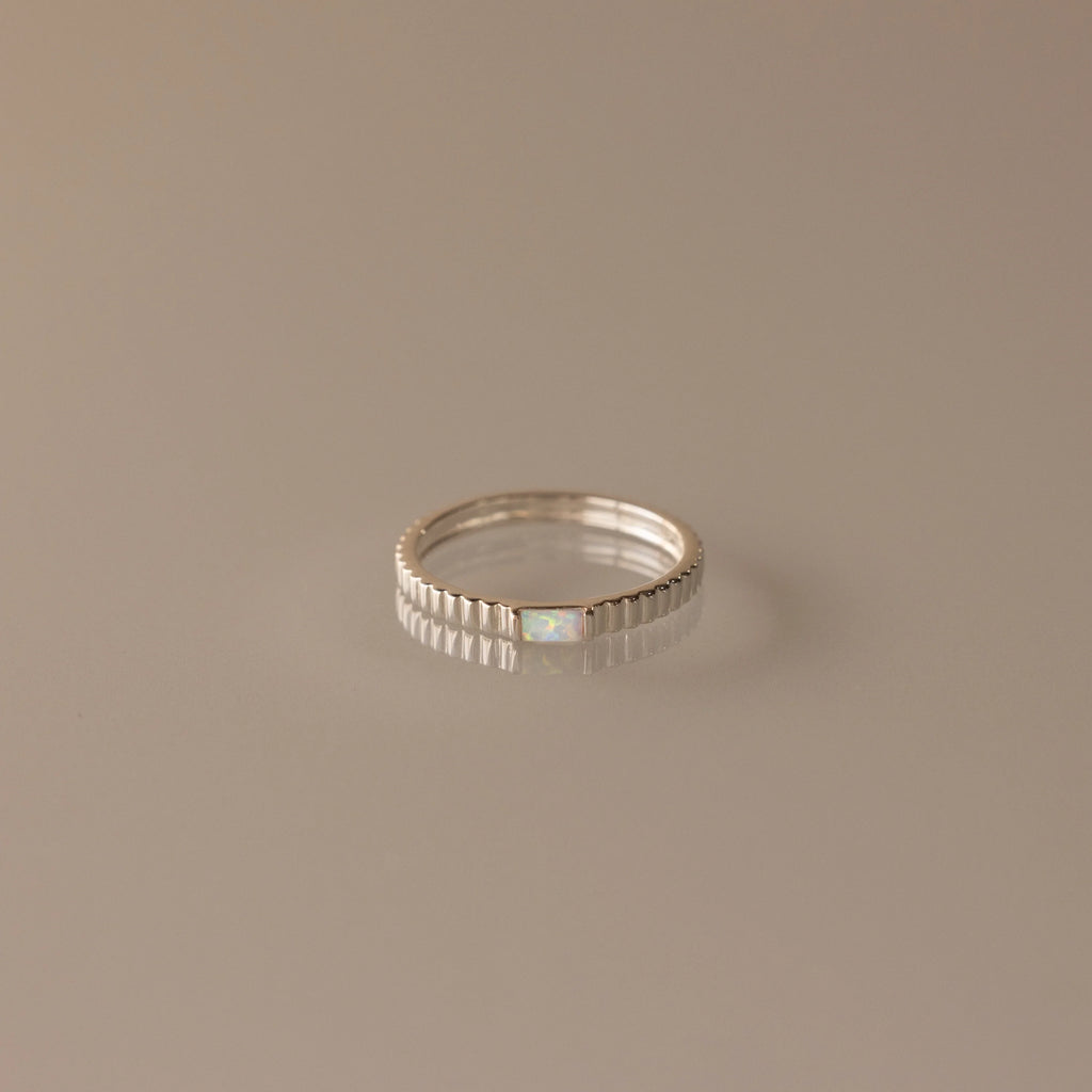 Opal Dainty Ribbed Ring Silver 18K Gold Plated