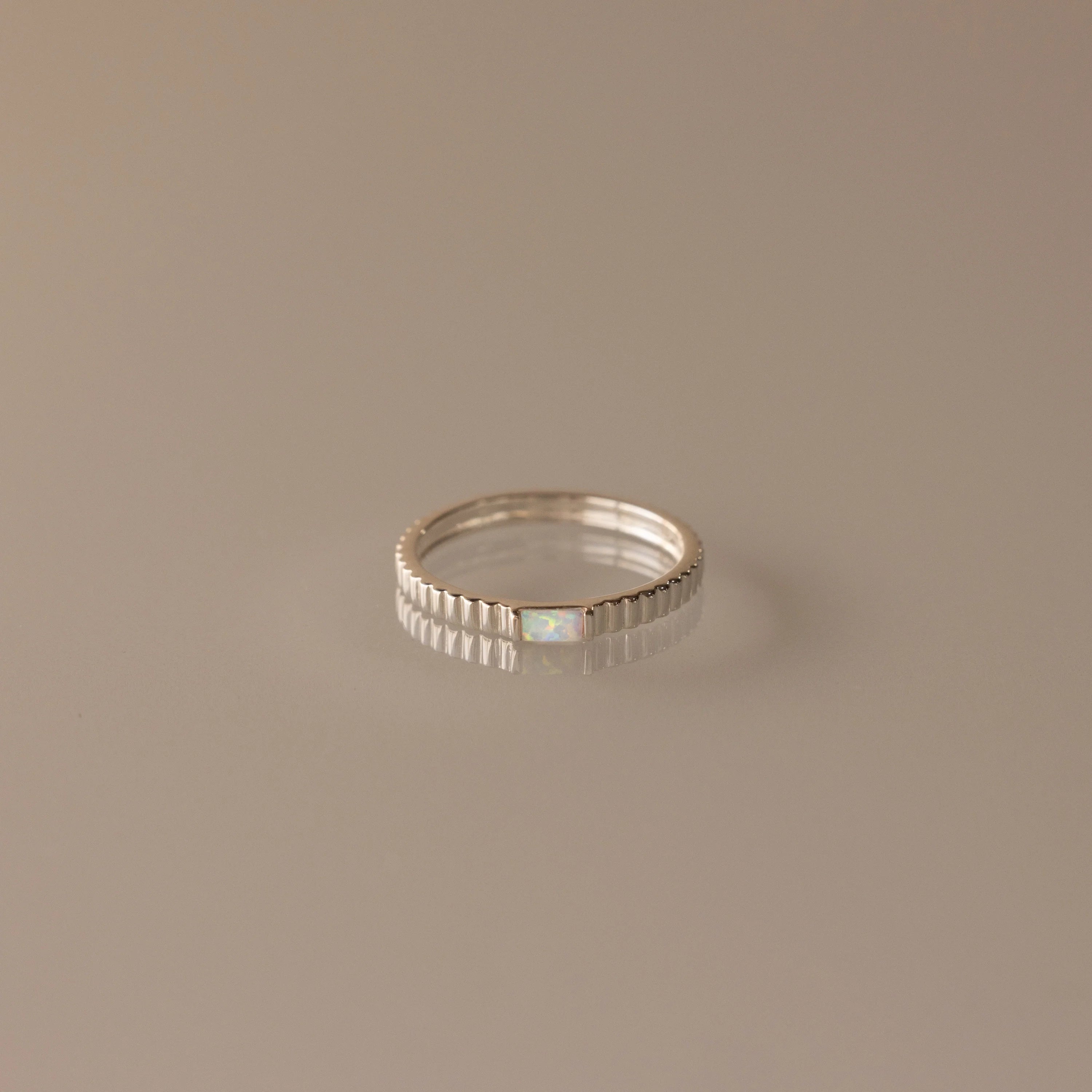 Opal Dainty Ribbed Ring Silver 18K Gold Plated