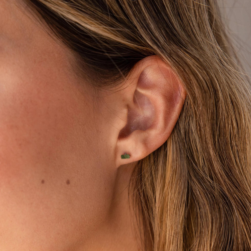 Jade Bar Studs Silver 18K Gold Plated