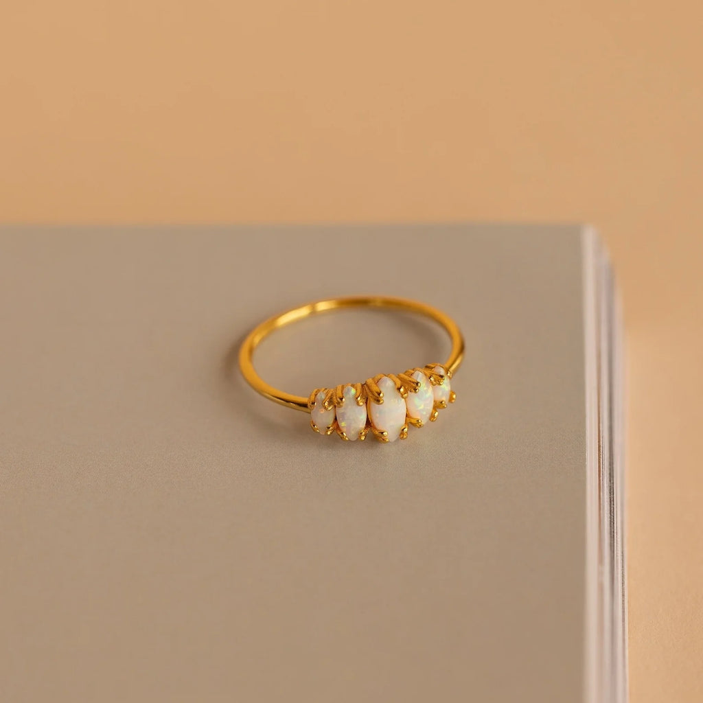 Marquise Opal Statement Ring Silver 18K Gold Plated