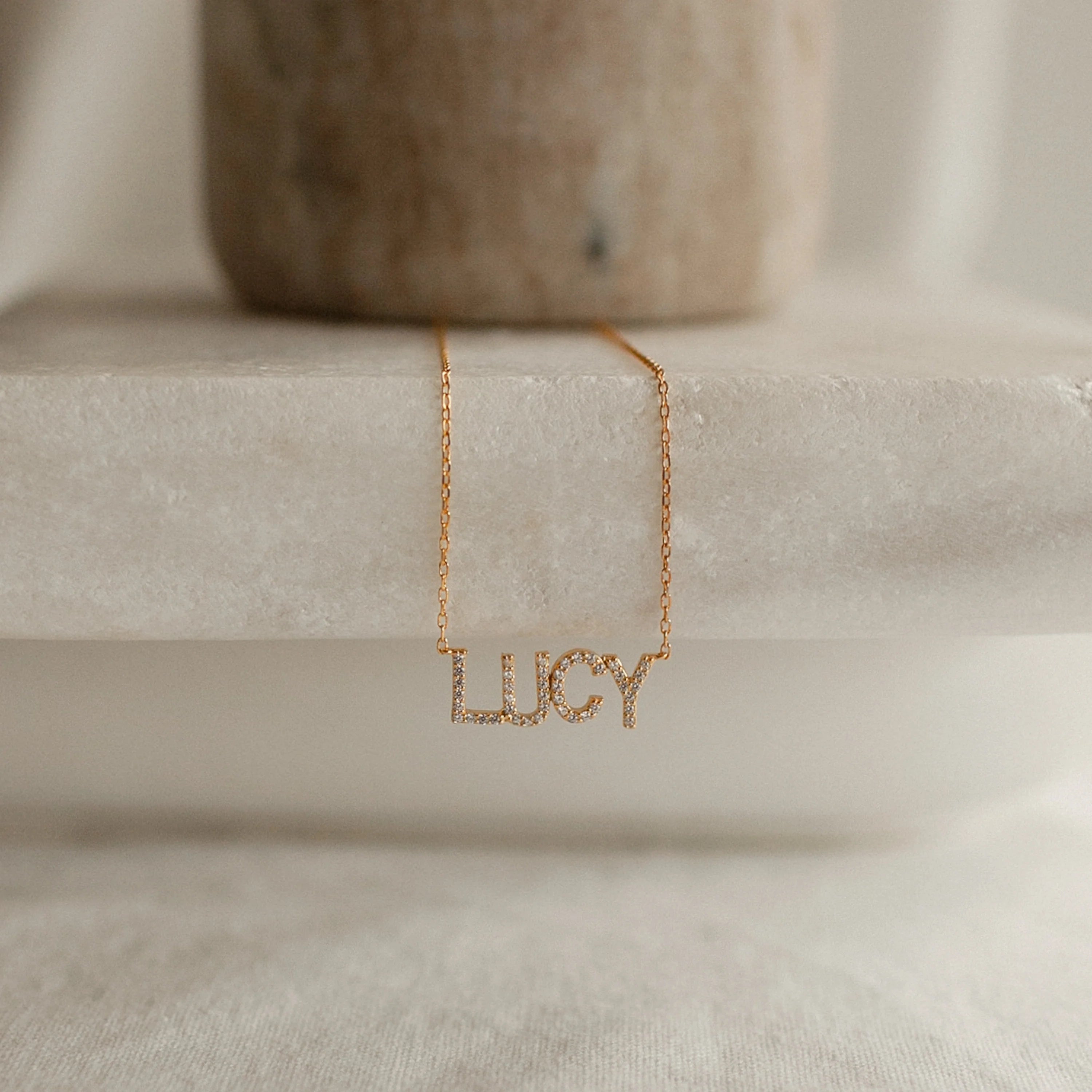 Pave Name Necklace Silver 18K Gold Plated
