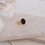 Black Enamel Oval Charm Silver 18K Gold Plated