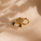Black Ivy Flower Huggies Silver 18K Gold Plated