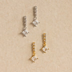 Princess Diamond Drop Studs Silver 18K Gold Plated