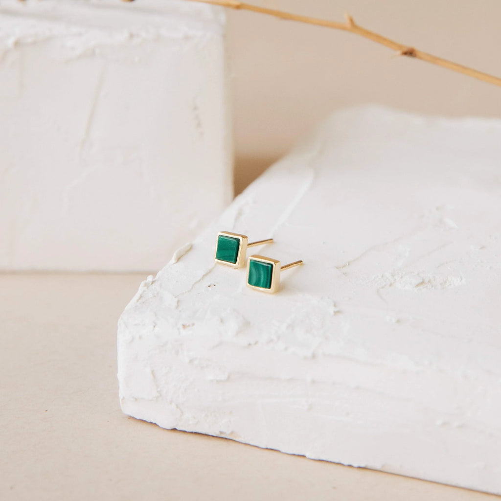 Malachite Studs  Silver 18K Gold Plated