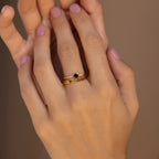 Diamond Onyx Ring Set Silver 18K Gold Plated