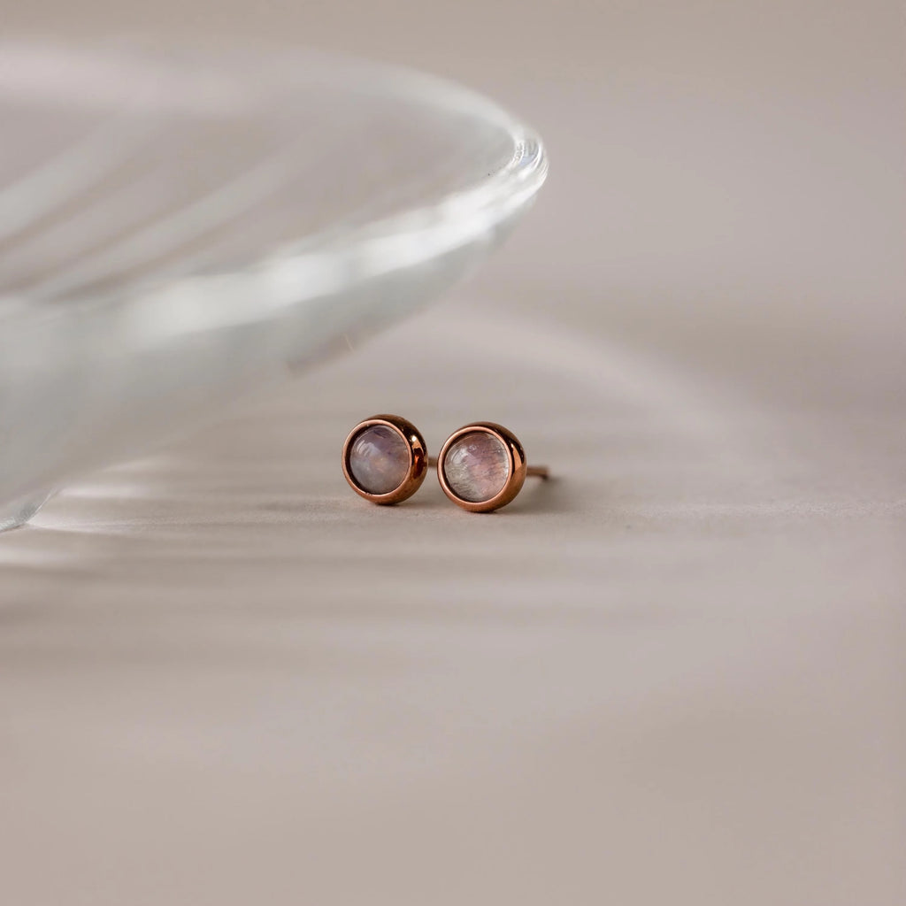 Moonstone Bezel Studs Silver 18K Gold Plated