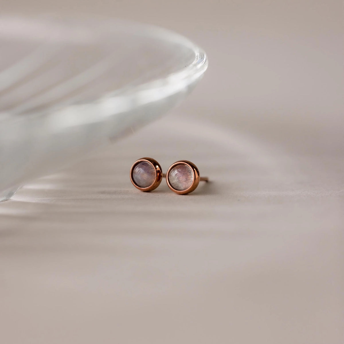 Moonstone Bezel Studs Silver 18K Gold Plated