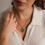 Malachite Compass Locket Necklace Silver 18K Gold Plated