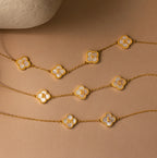 Pearl Clover Letter Necklace Silver 18K Gold Plated