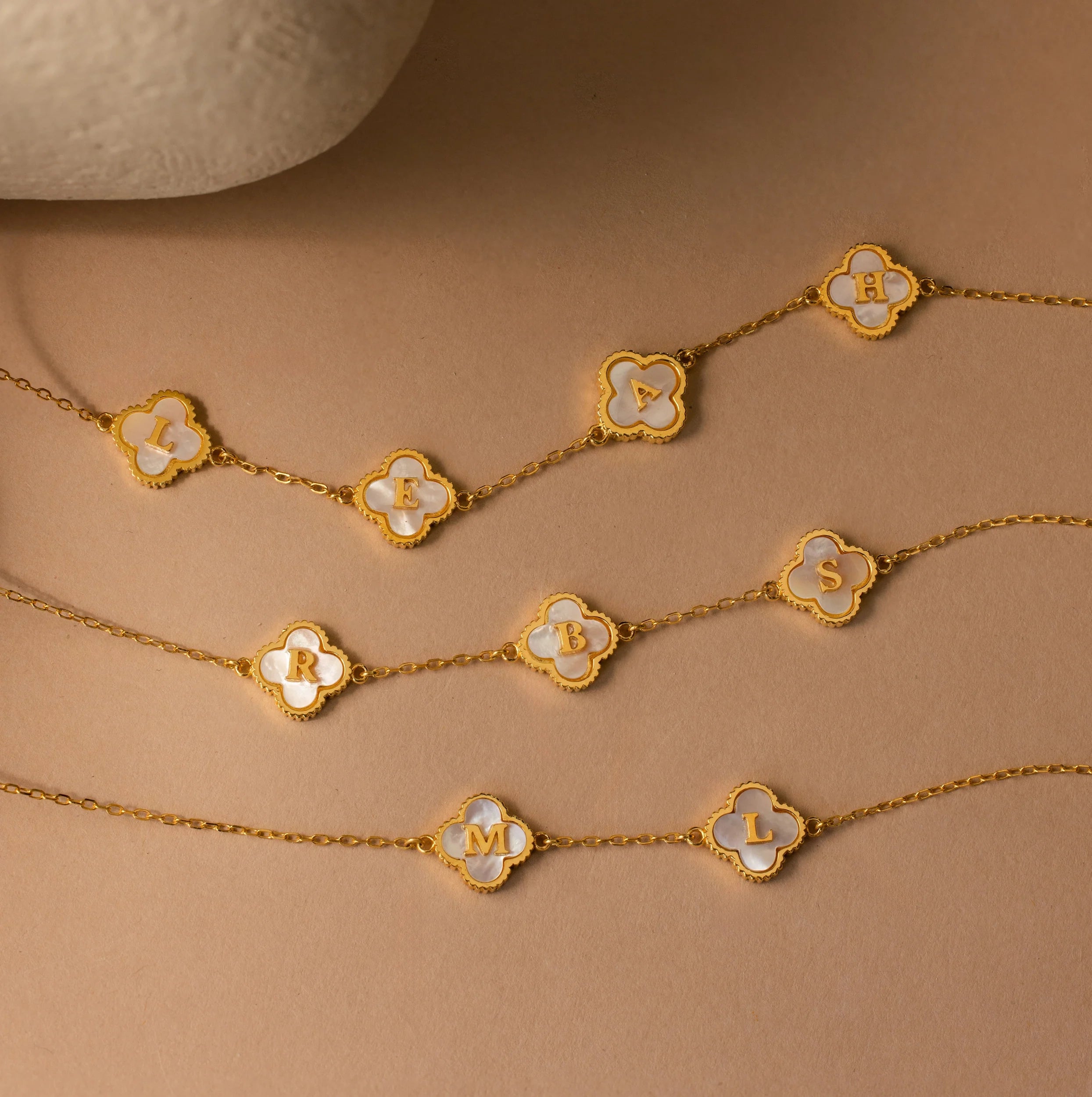 Pearl Clover Letter Necklace Silver 18K Gold Plated