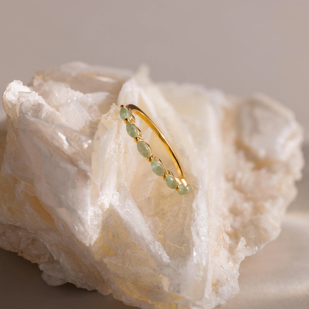 Marquise Jade Ring Silver 18K Gold Plated