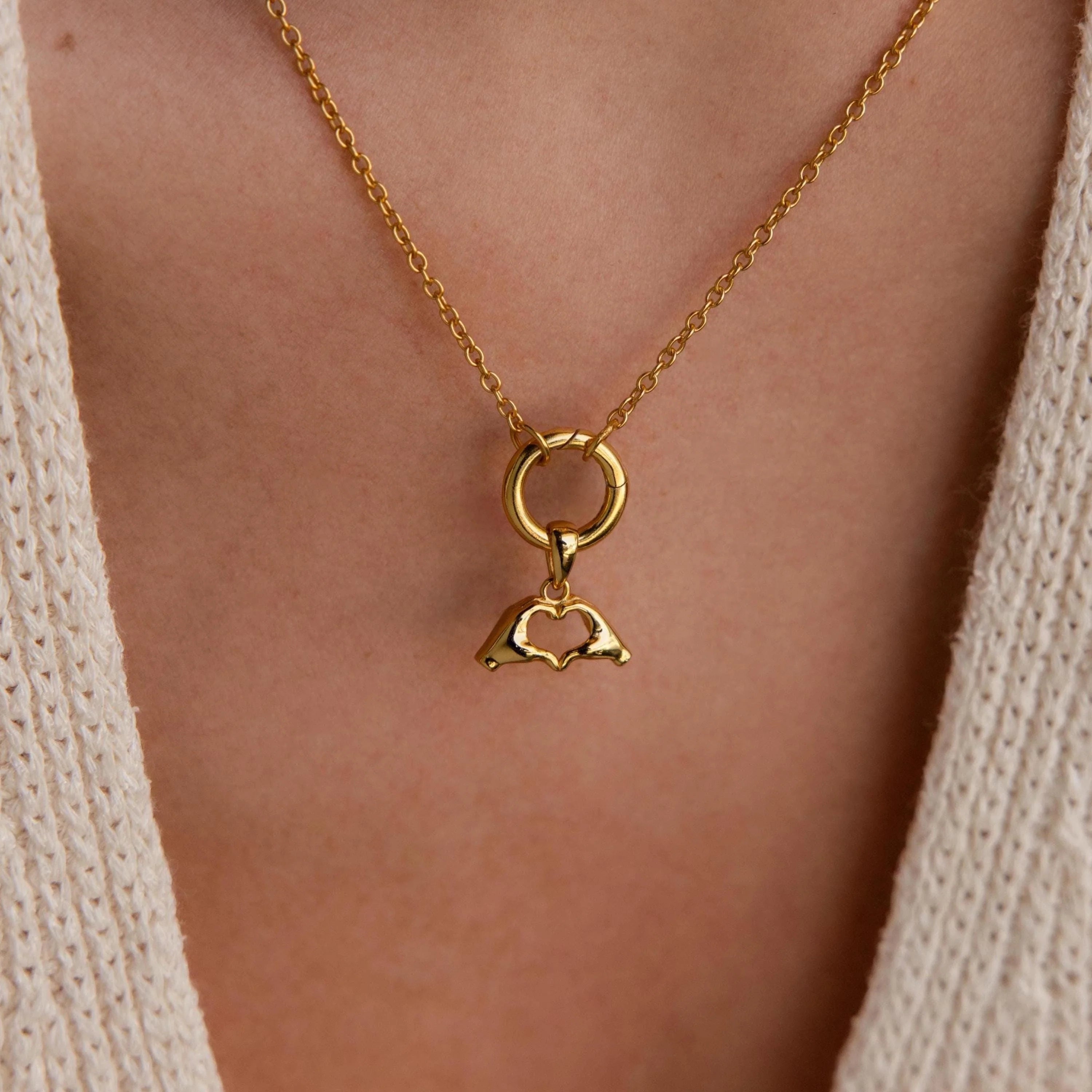 Heart Hand Charm Silver 18K Gold Plated
