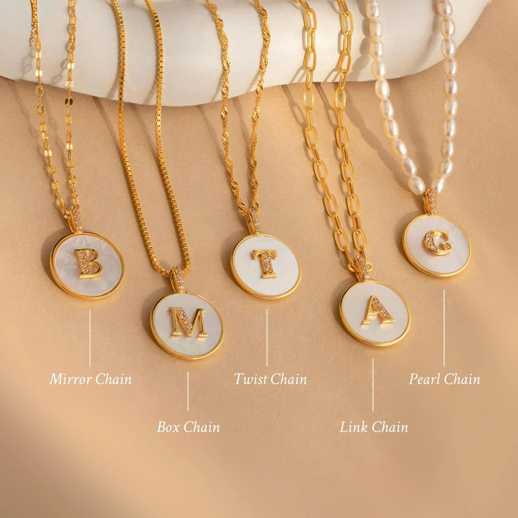 Pearl Initial Disc Necklace  Silver 18K Gold Plated