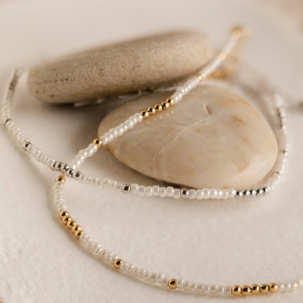 Dainty Pearl Beaded Anklet Silver 18K Gold Plated