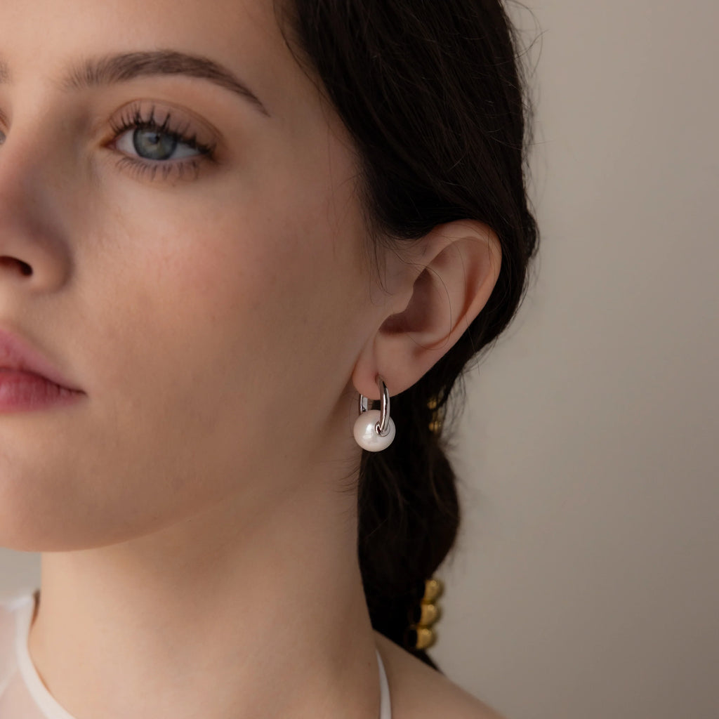 Bold Round Pearl Hoops Silver 18K Gold Plated