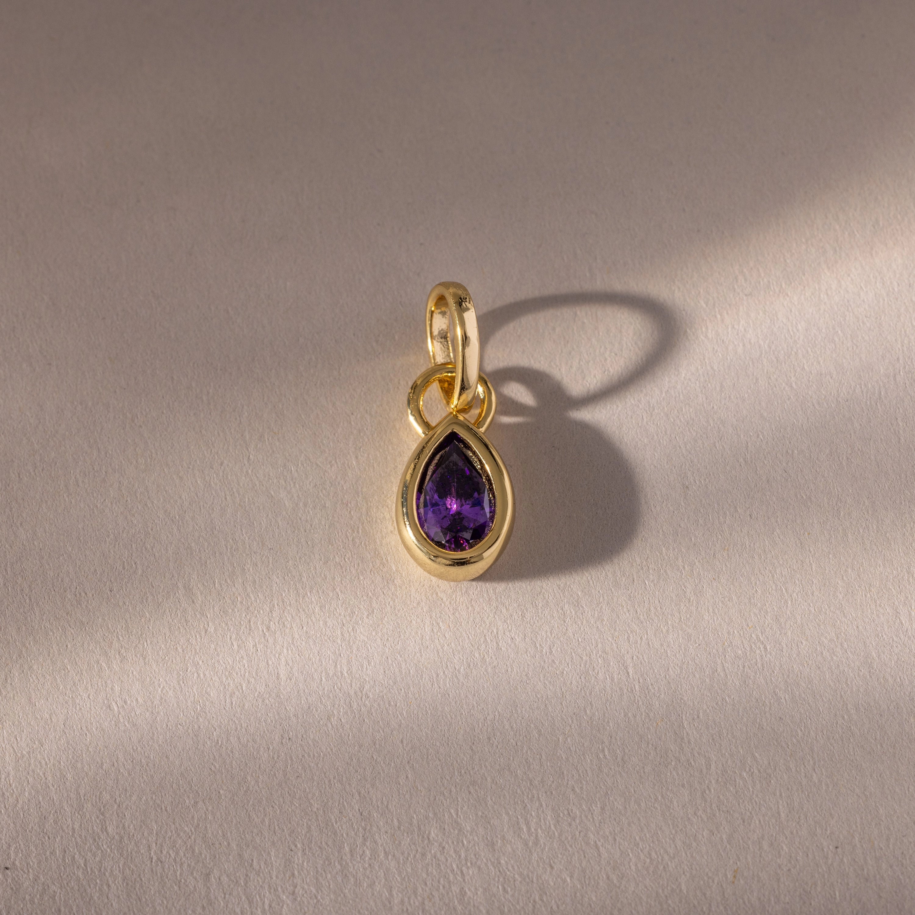 Amethyst Teardrop Charm Silver 18K Gold Plated