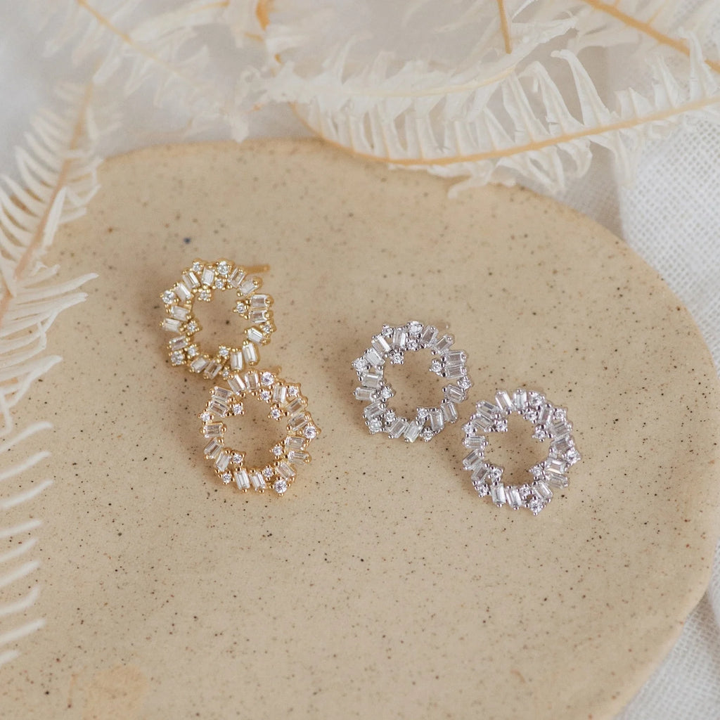 Diamond Reina Cluster Studs Silver 18K Gold Plated