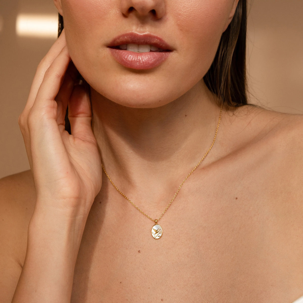 Pearl Hummingbird Necklace Silver 18K Gold Plated