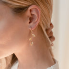Dangling Rose Charms Huggie Earrings Studs Silver 18K Gold Plated
