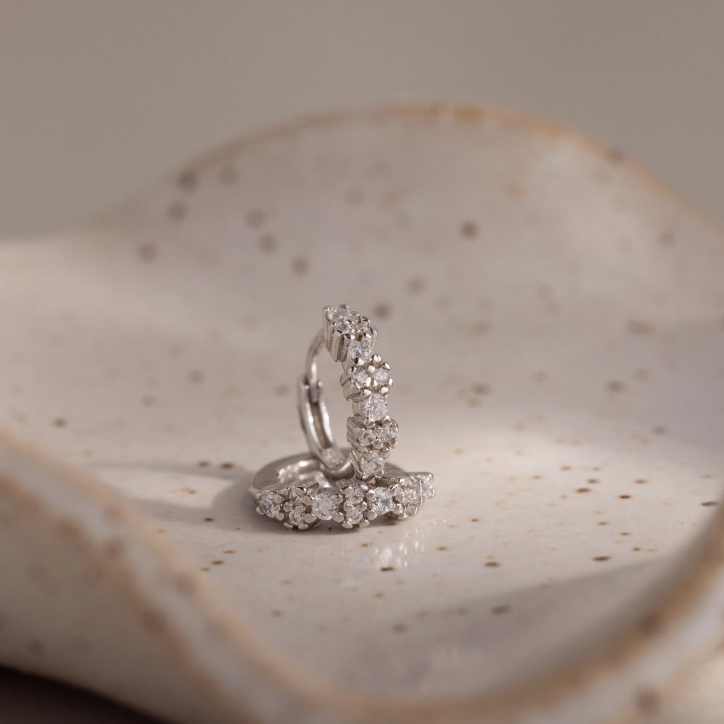 Diamond Cluster Huggies Silver 18K Gold Plated