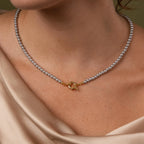 Grey Pearl Charm Necklace Silver 18K Gold Plated