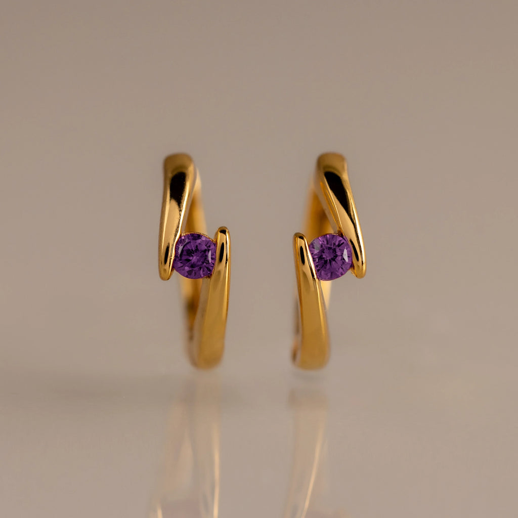 Amethyst Floating Huggies Silver 18K Gold Plated