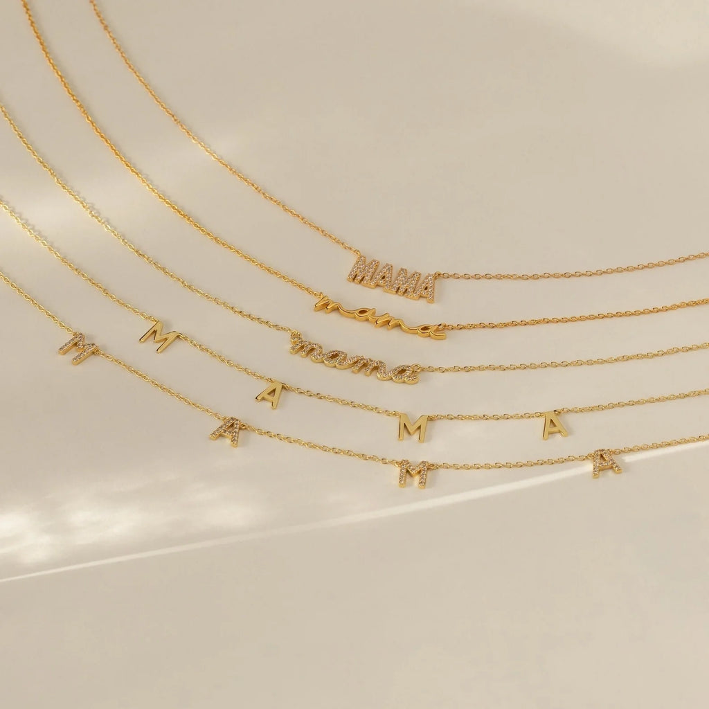 Mama Script Necklace Silver 18K Gold Plated