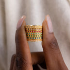 Art Deco Pink Tourmaline Eternity Ring Silver 18K Gold Plated