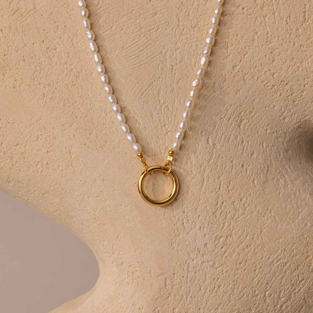 Pearl Chain Clasp Necklace Silver 18K Gold Plated