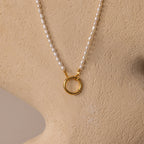 Pearl Chain Clasp Necklace Silver 18K Gold Plated