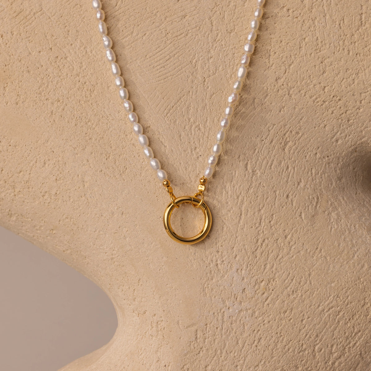 Pearl Chain Clasp Necklace Silver 18K Gold Plated