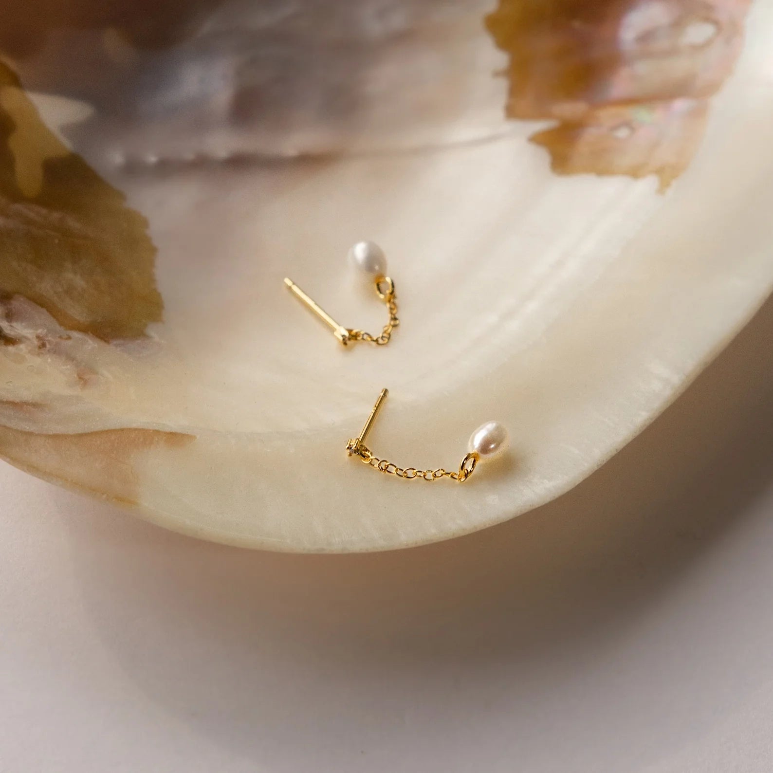 Diamond Pearl Drop Earrings Silver 18K Gold Plated