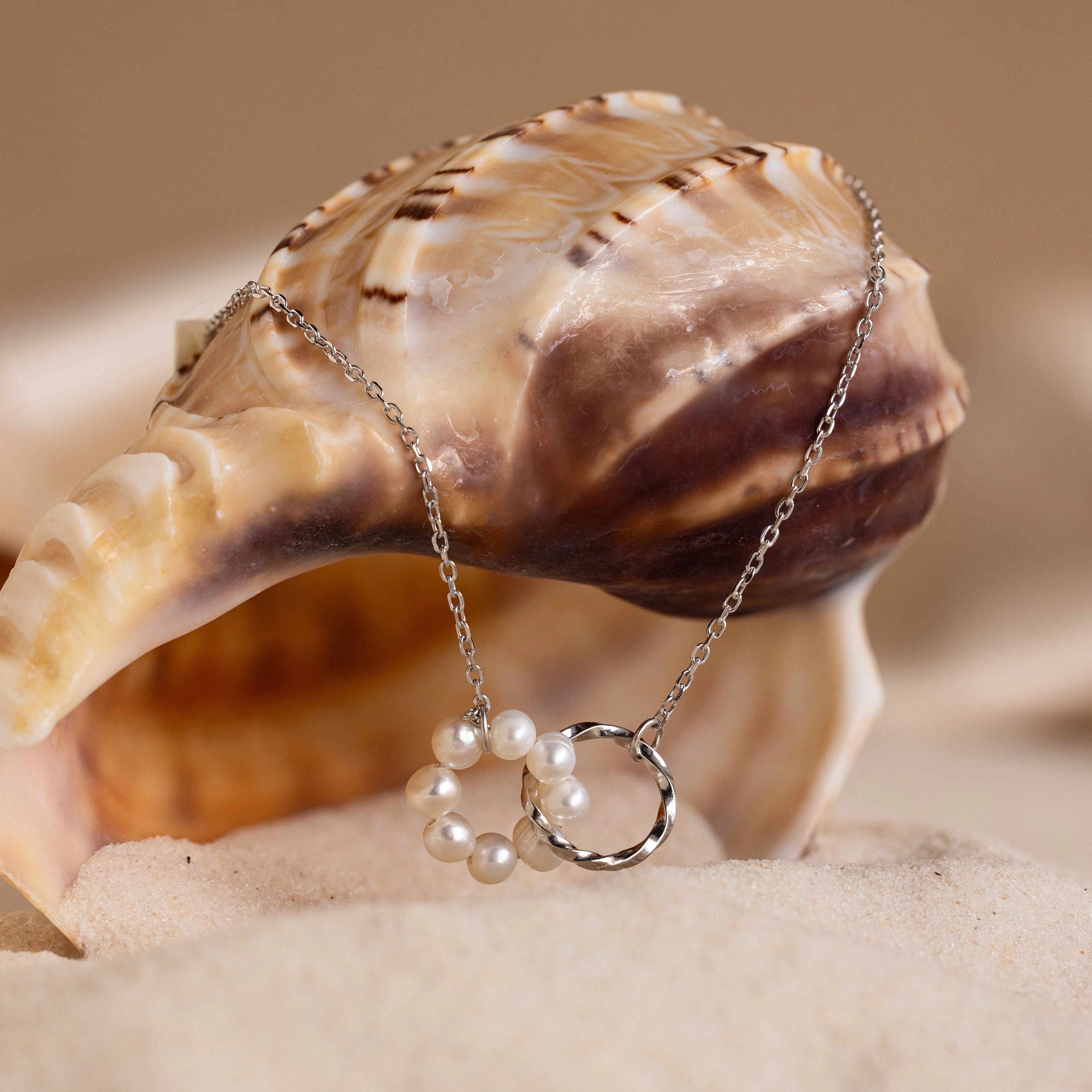 Beaded Pearl  Charm  Necklace Silver 18K Gold Plated
