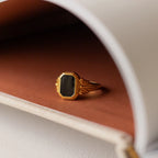 Black Enamel Signet Rings Silver 18K Gold Plated